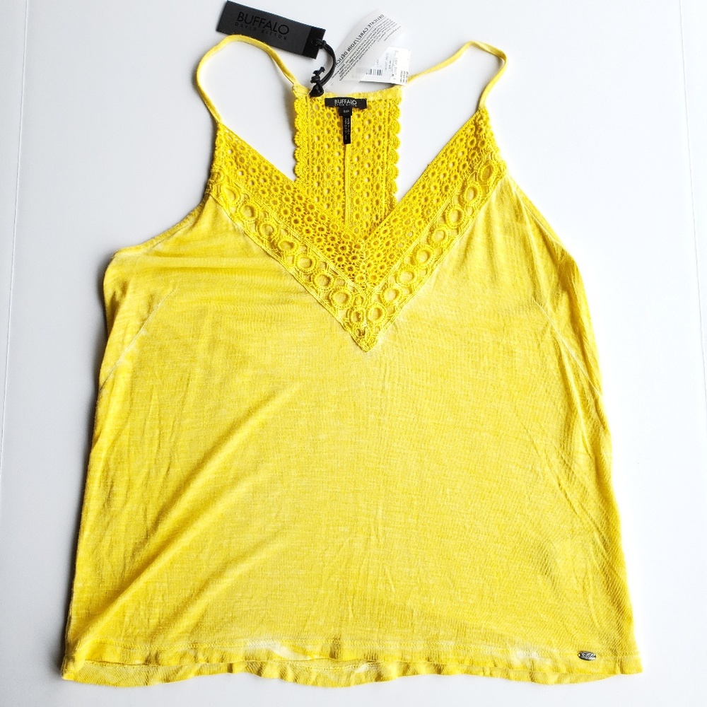 NWT! Buffalo Festival Crocheted Lace Yellow Cami S